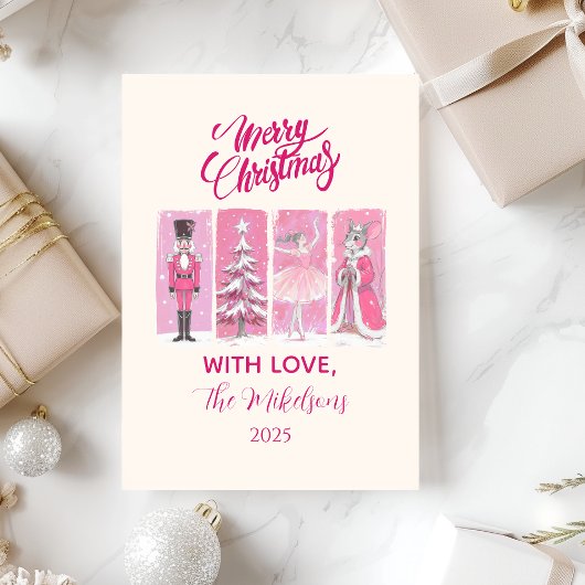 Roze Notenkraker Ballet Kerstmis Feestdagenkaart