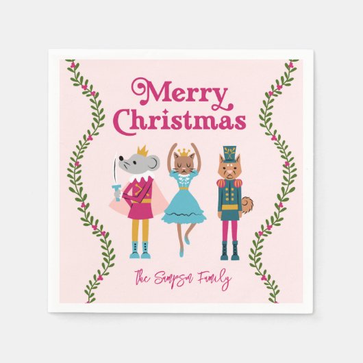 Roze Notenkraker Ballet Kerstmis Servet (Voorkant)