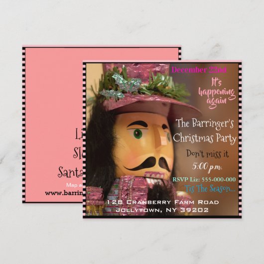 Roze Notenkraker Chic Kerstfeest Kaart (Voorkant / Achterkant)