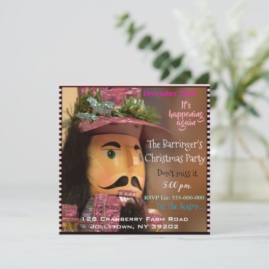 Roze Notenkraker Chic Kerstfeest Kaart (Staand voorkant)