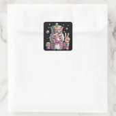 Roze Notenkraker Disco Bal Zonnebril Vredesteken Vierkante Sticker (Tas)