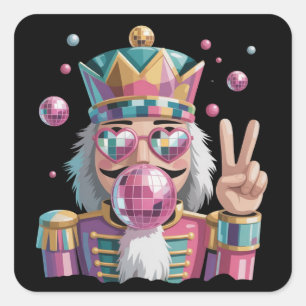 Roze Notenkraker Disco Bal Zonnebril Vredesteken Vierkante Sticker