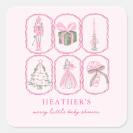 Roze Notenkraker Een Vrolijke Kleine Baby Shower Vierkante Sticker