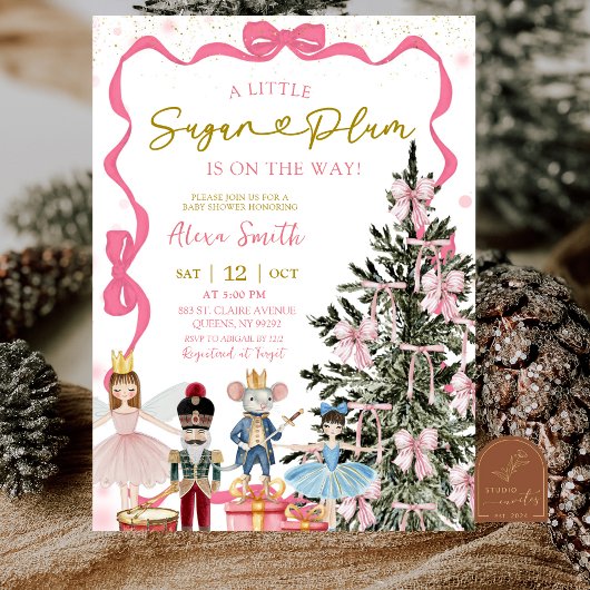 Roze Notenkraker Kerst Baby Borrel Kaart