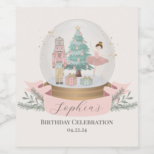 Roze Notenkraker Kerst baby shower Servies Wijn Etiket (Enkel label)