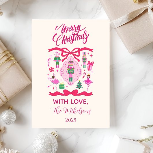 Roze Notenkraker Kerst Feestdagenkaart