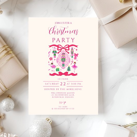 Roze Notenkraker Kerst Kaart
