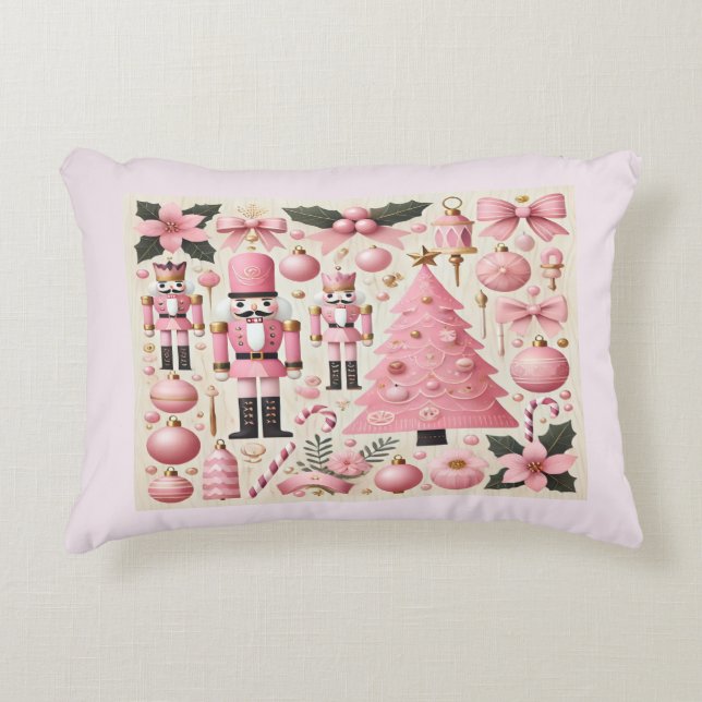 Roze Notenkraker Kerstboom  Accent Kussen (Voorkant)