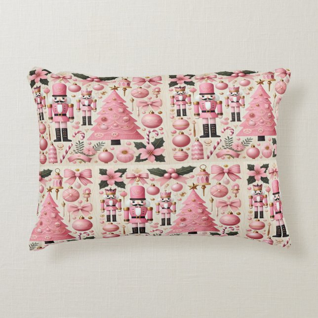Roze Notenkraker Kerstboom  Accent Kussen (Voorkant)