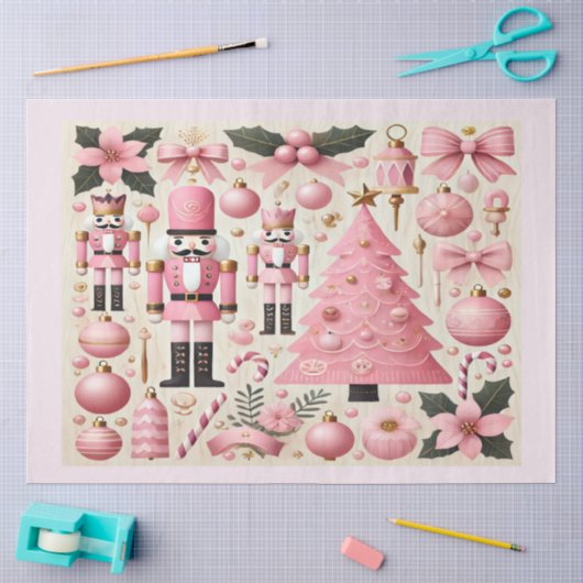 Roze Notenkraker Kerstboom Cadeautas Tissuepapier (Craft)