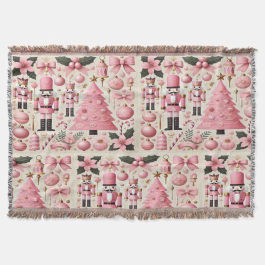 Roze Notenkraker Kerstboom Deken (Voorkant)