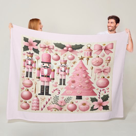 Roze Notenkraker Kerstboom Fleece Deken (In situ)