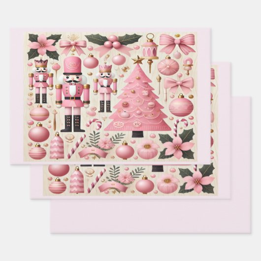 Roze Notenkraker Kerstboom Inpakpapier Vel (Set)