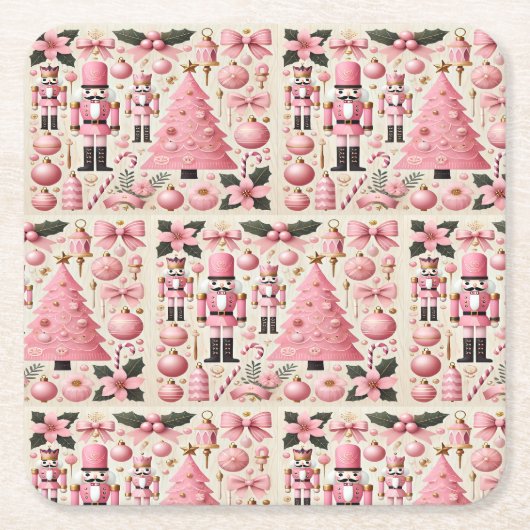 Roze Notenkraker Kerstboom Kartonnen Onderzetters (Voorkant)