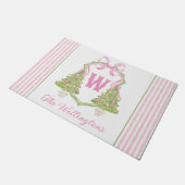 Roze Notenkraker Kerstboom Monogram Crest Deurmat (Schuin)