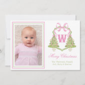Roze Notenkraker Kerstboom Monogram Crest Feestdagenkaart (Voorkant)
