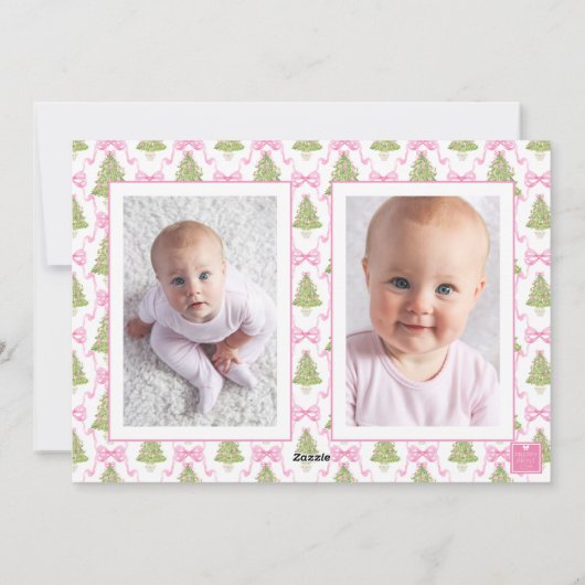 Roze Notenkraker Kerstboom Monogram Crest Feestdagenkaart (Achterkant)