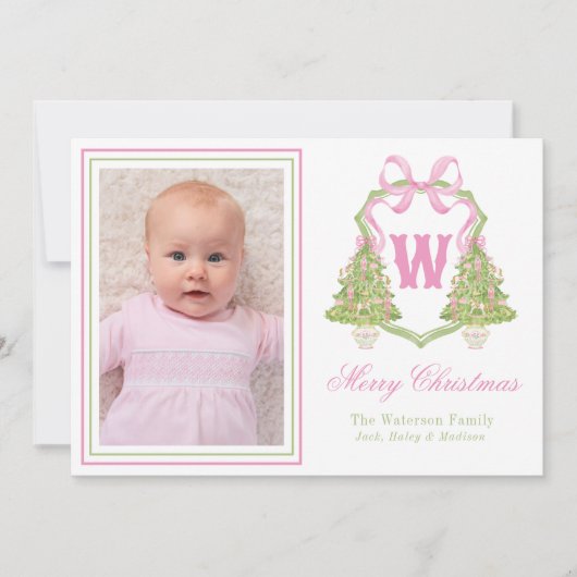 Roze Notenkraker Kerstboom Monogram Crest Feestdagenkaart (Voorkant)