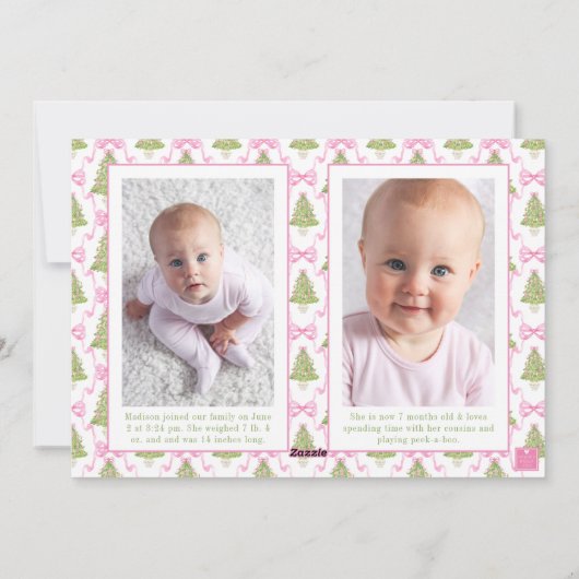 Roze Notenkraker Kerstboom Monogram Crest Feestdagenkaart (Achterkant)