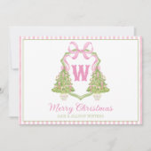 Roze Notenkraker Kerstboom Monogram Crest Feestdagenkaart (Voorkant)
