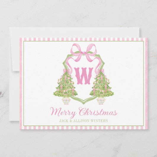 Roze Notenkraker Kerstboom Monogram Crest Feestdagenkaart (Voorkant)