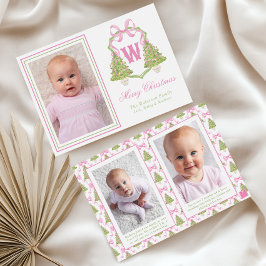 Roze Notenkraker Kerstboom Monogram Crest Feestdagenkaart