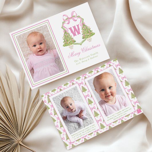 Roze Notenkraker Kerstboom Monogram Crest Feestdagenkaart