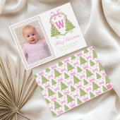 Roze Notenkraker Kerstboom Monogram Crest Feestdagenkaart