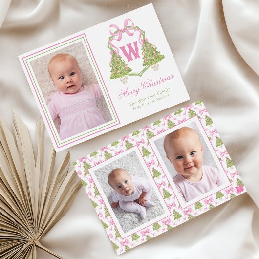 Roze Notenkraker Kerstboom Monogram Crest Feestdagenkaart