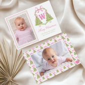 Roze Notenkraker Kerstboom Monogram Crest Feestdagenkaart