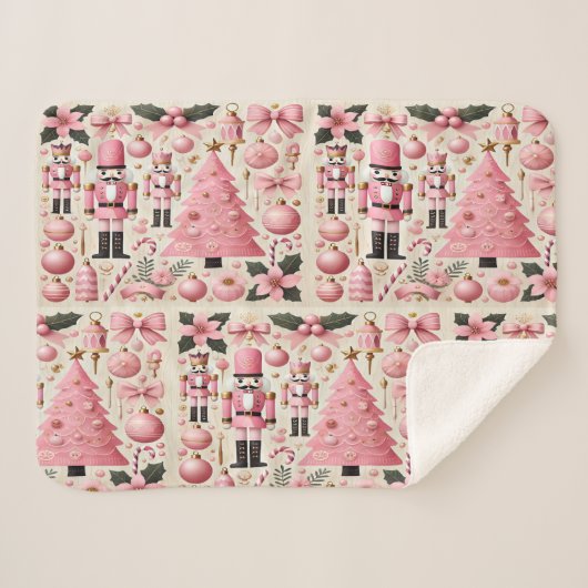 Roze Notenkraker Kerstboom  Sherpa Deken (Voorkant (horizontaal))