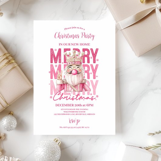 Roze Notenkraker Kerstfeest Kaart