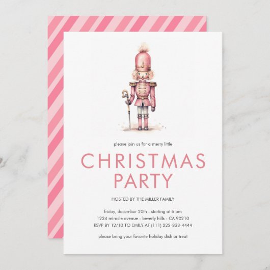 roze notenkraker kerstfeestuitnodiging kaart (Voorkant / Achterkant)