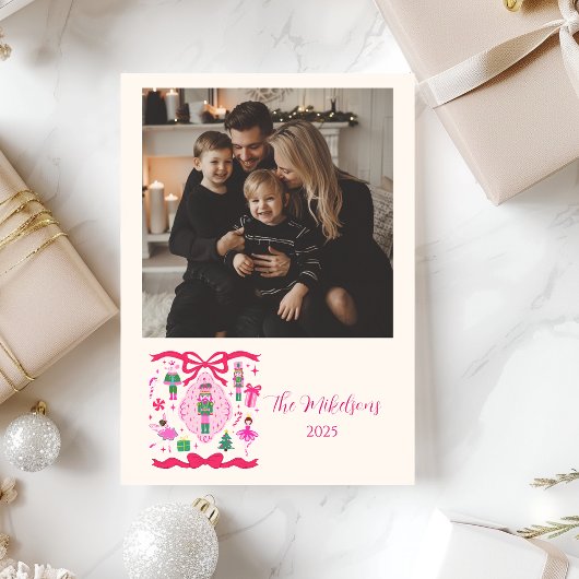 Roze Notenkraker Kerstfoto Feestdagenkaart