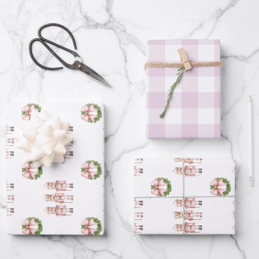 Roze Notenkraker Kerstmis Inpakpapier Vel (Voorkant)