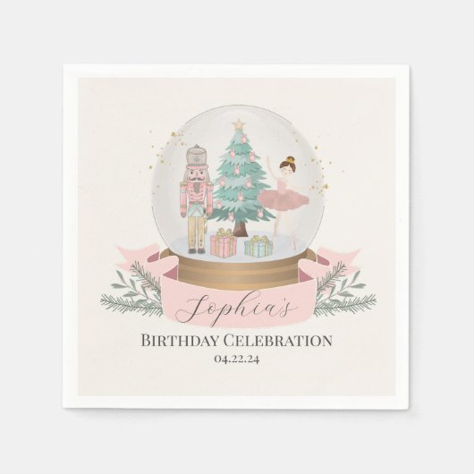 Roze Notenkraker Kerstmis Verjaardagsfeestje Servi Servet (Voorkant)
