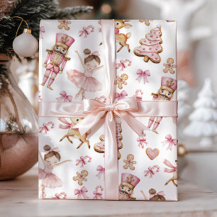 Roze Notenkraker Kinderen Kerst Inpakpapier