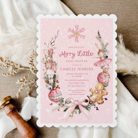 Roze notenkraker Merry Little Baby shower Kaart