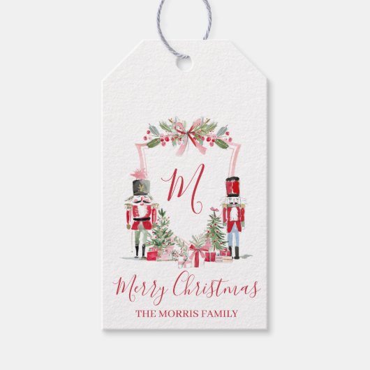 Roze Notenkraker Monogram Wapen Gift Tag Cadeaulabel (Voorkant)
