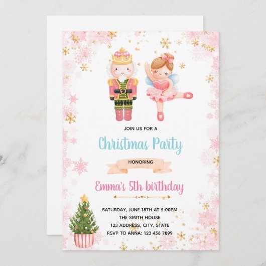 Roze notenkraker party uitnodiging (Voorkant / Achterkant)