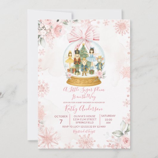 Roze Notenkraker Sneeuwvlok Winter Baby Borrel Kaart (Voorkant)