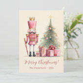 Roze Notenkraker Vintage Kerstmis Kaart (Staand voorkant)