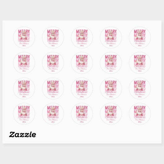 Roze Notenkraker Vrolijk Kerstfeest Ronde Sticker (Vel)