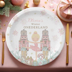 Roze Notenkraker Winter Onederland 1e verjaardag Papieren Bordje