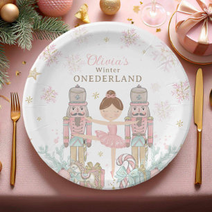 Roze Notenkraker Winter Onederland 1e verjaardag Papieren Bordje