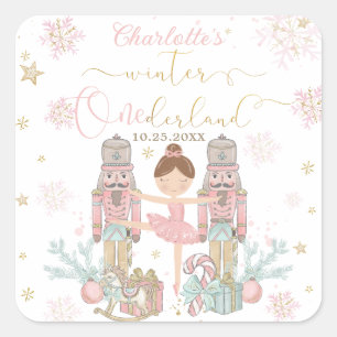 Roze Notenkraker Winter Onederland 1e Verjaardag Vierkante Sticker