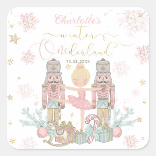 Roze Notenkraker Winter Onederland 1e Verjaardag Vierkante Sticker