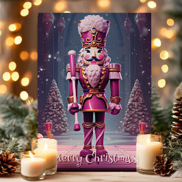Roze Notenkraker Zalig Kerstmis Wenskaart  Feestdagen Kaart