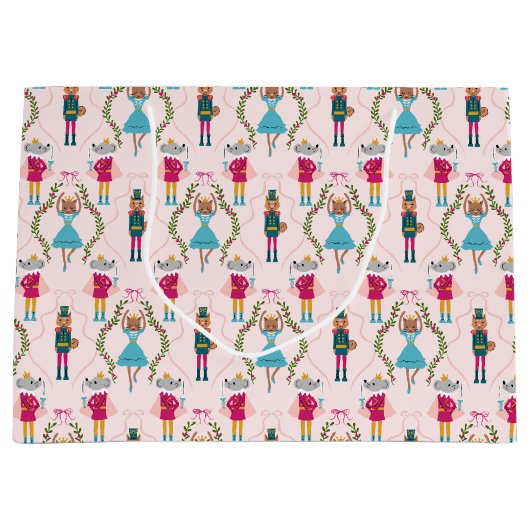Roze notenkrakerdieren patroon groot cadeauzakje (Voorkant)