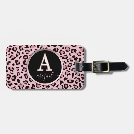Roze notiard Print Letter A Bagagelabel (Voorkant horizontaal)